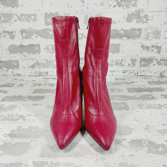 NEW Open Edit Burgundy Leather Ederika Clear Wedge Pointy Toe Ankle Boots i131 - Picture 3 of 14